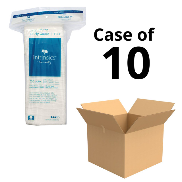 Intrinsics 401423 - Large Cotton 12-Ply Gauze, 4”x4”, 200 ct. Med-Esthetic® 100% Naturelle™ cotton, Case Pack of 10