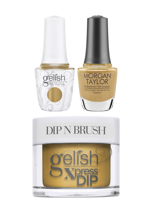 Gelish "Cuddle Me Tight" Trio - Includes Gel Polish, Lacquer and Dip - Antique Gold Metallic