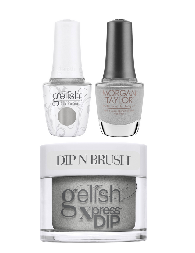 Gelish "You Sweater Believe It" Trio - Includes Gel Polish, Lacquer and Dip - Soft Silver Metallic