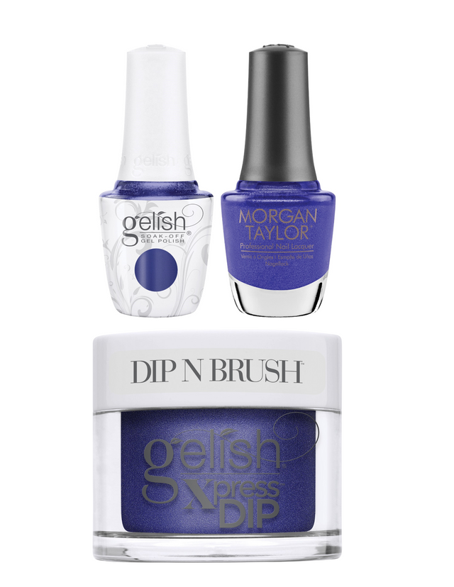 Gelish "Brrr-inging It On" Trio - Includes Gel Polish, Lacquer and Dip - Royal Blue Metallic
