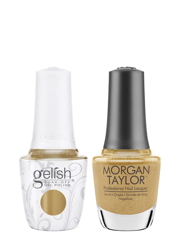 Gelish "Cuddle Me Tight" Duo - Includes Gel Polish and Lacquer - Antique Gold Metallic
