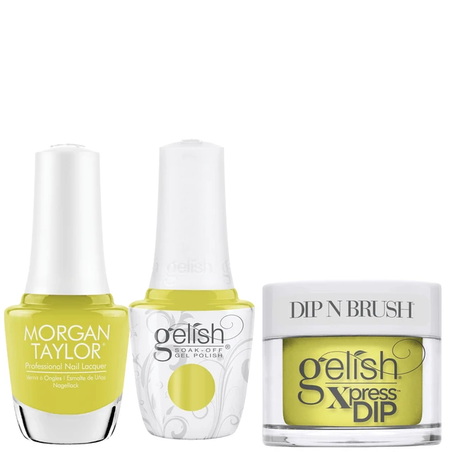 Gelish "Perk Up Buttercup" Trio- Includes Gel Polish, Lacquer and Dip- Lemon Lime Creme