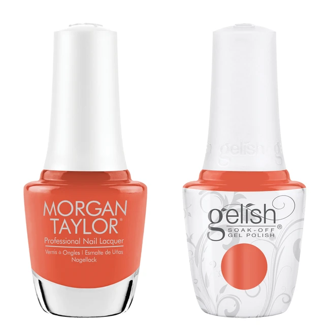 Gelish "I'm All Cheers" Duo - Includes Gel Polish and Lacquer - Celosia Orange Creme