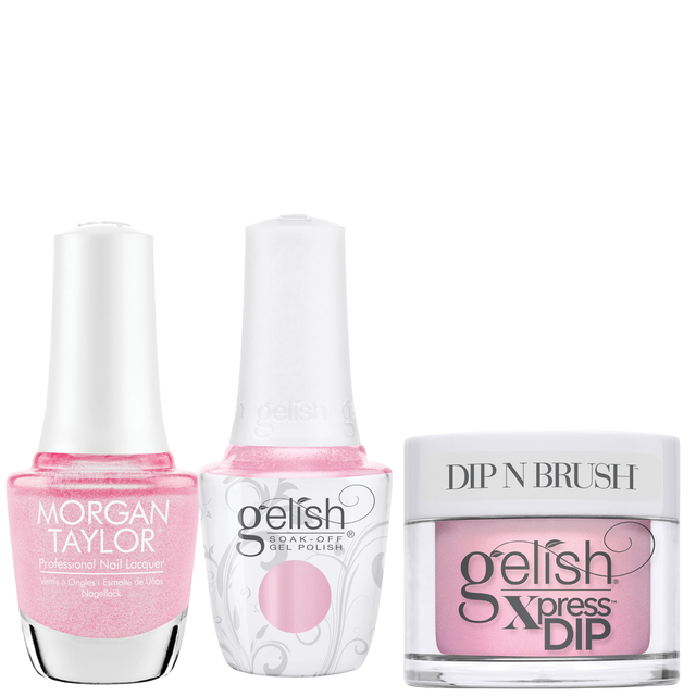 Gelish "Hugs and Blisses" Trio- Includes Gel Polish, Lacquer and Dip- Bubblegum Pink Pearl