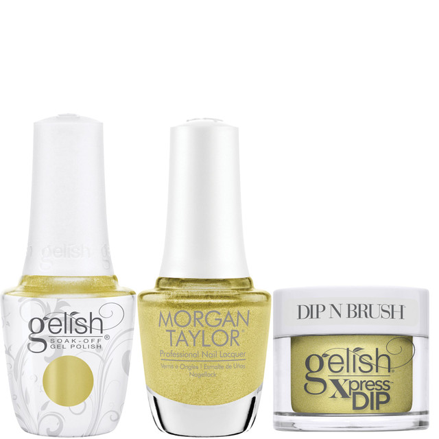 Gelish "Main Street Magic" Trio - Includes Gel Polish, Lacquer and Dip - Antique Gold Metallic