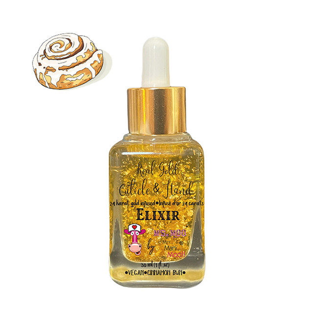 Ms. Moo Real 24k Gold Elixir for Cuticles and Hands, Cinnamon Bun Scent, 30 mL| 1 fl. Oz.