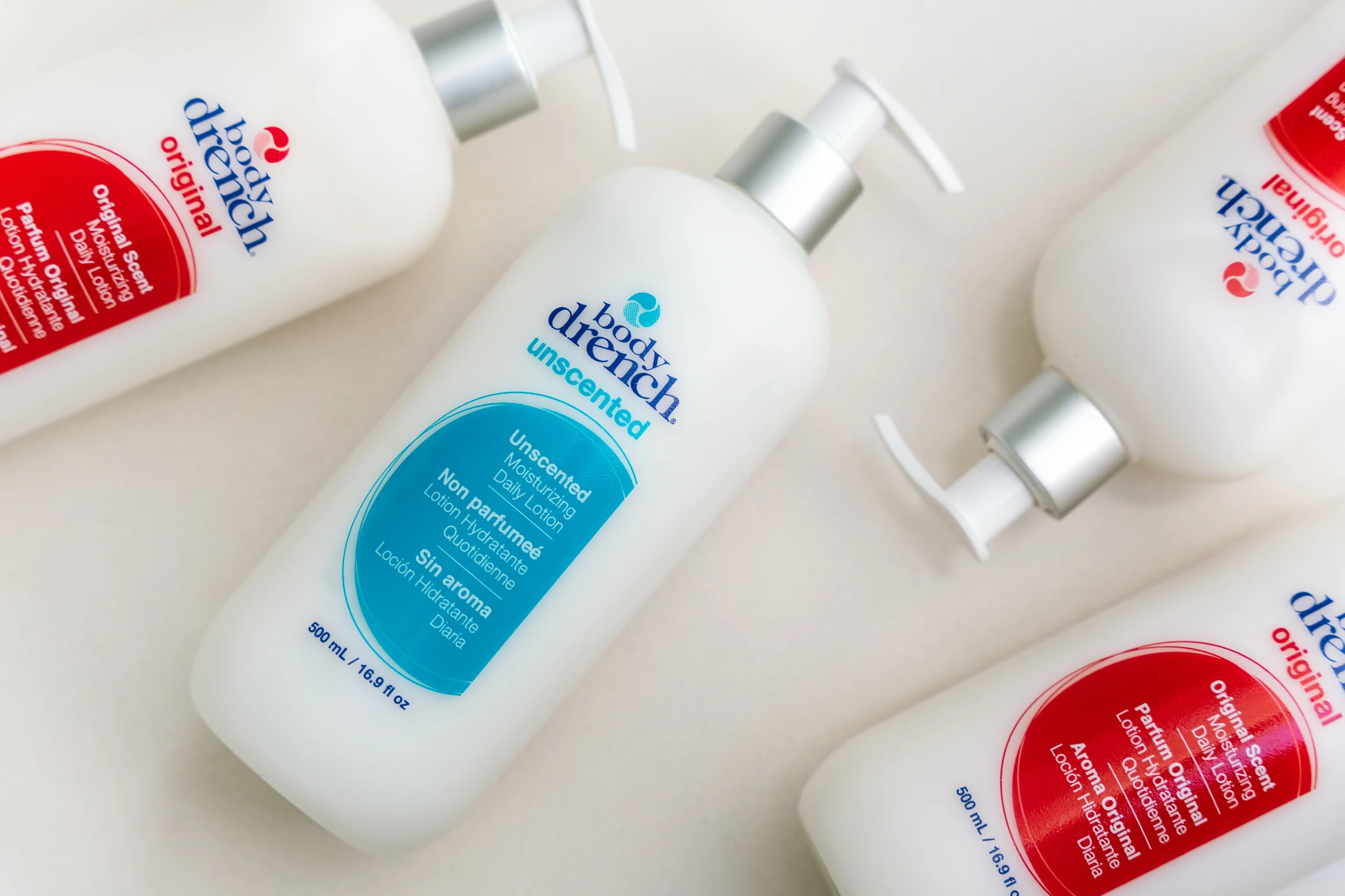 Body Drench Original and Unscented moisturizing lotion pump bottles