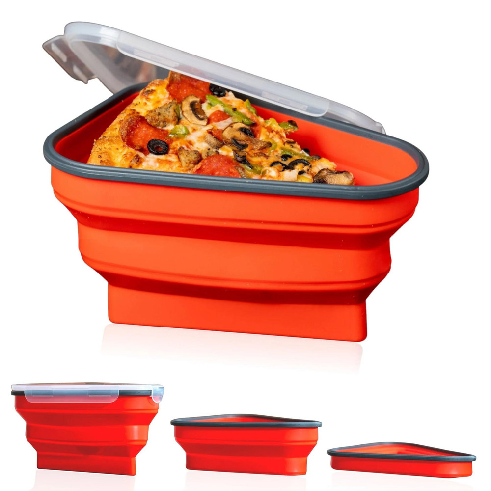 Boîte à Pizza Pliable En Silicone Orange – Récipient Réutilisable 5 Plateaux, Micro-ondes, Congélateur, Conservation Fraîcheur