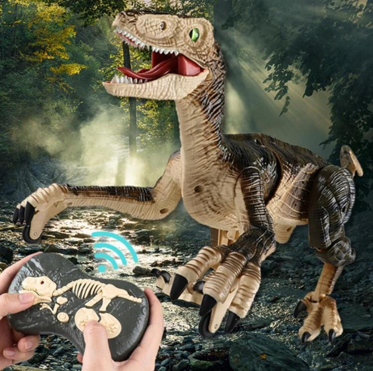 Dinosaure Télécommandé Jouet Velociraptor - DISO - Pour Enfants de Plus de  5 Ans - Gris et Bleu