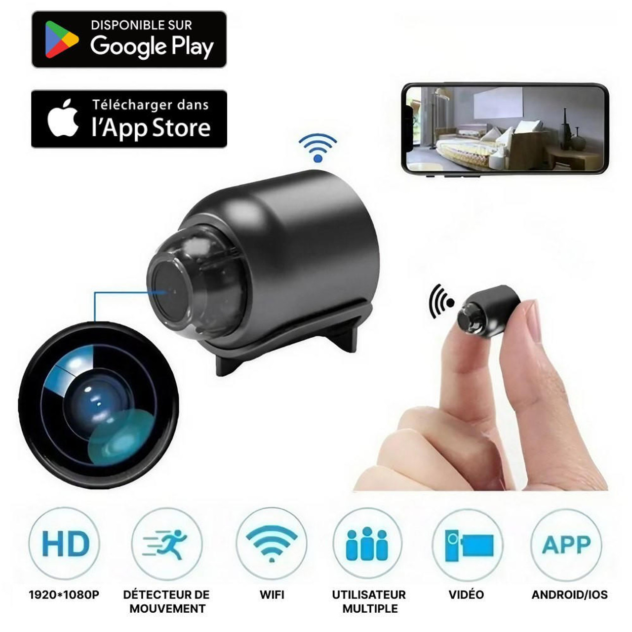 Wifi Mini Caméra Réseau Ultra Compact Caméra Ip Sans Fil Caméra 1080p Avec  Détection de Mouvement Caméras de Vision Nocturne, Nounou Bébé Pet Cam  Compatible Avec