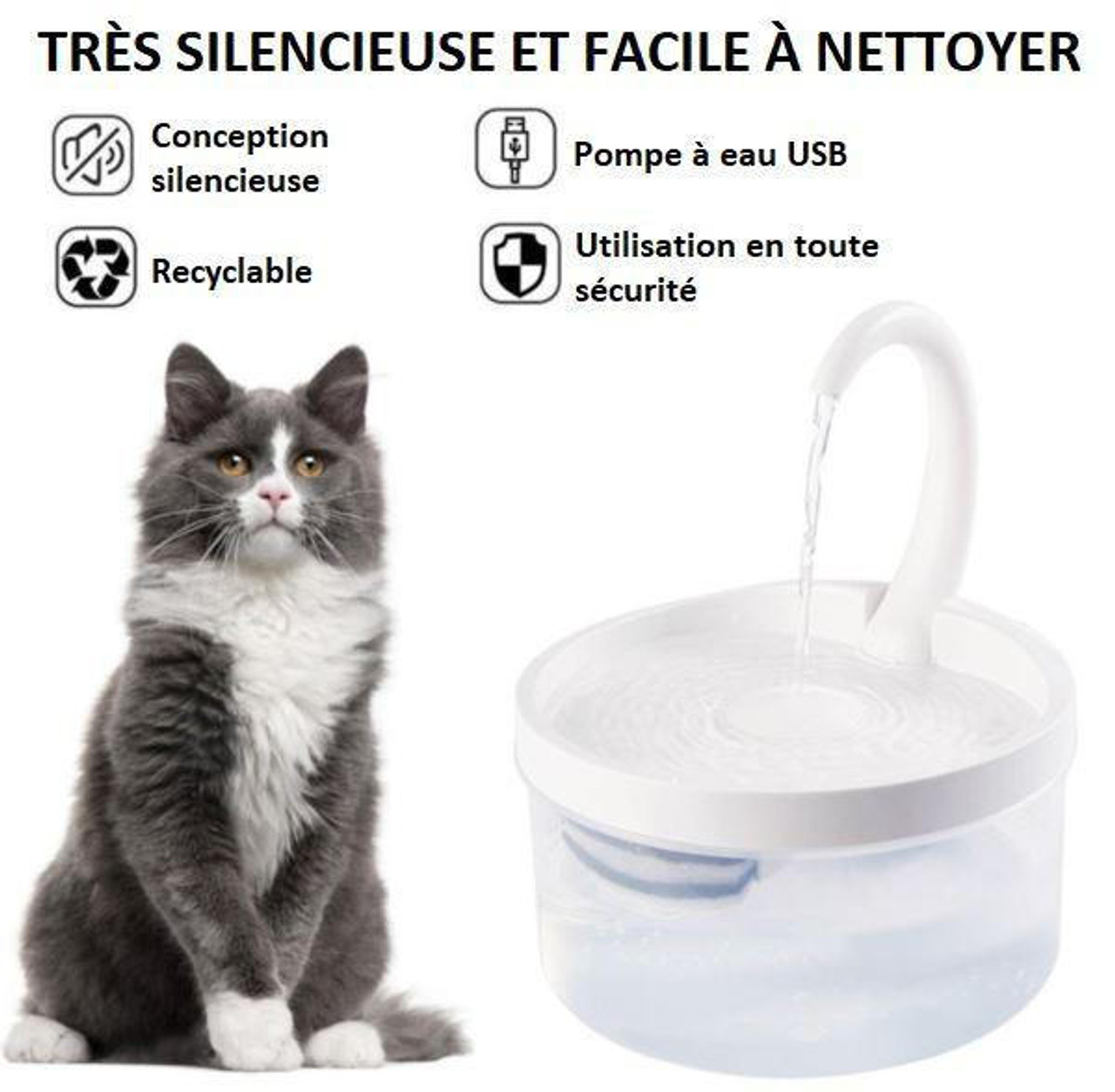 Fontaine à eau pour chat silencieuse