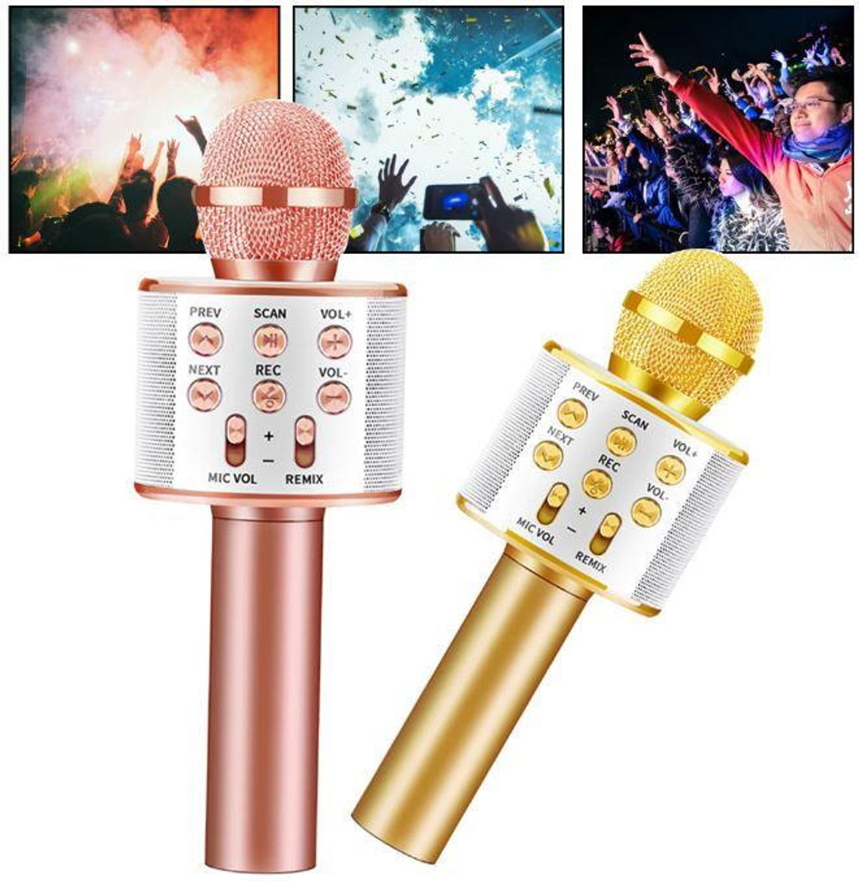 Microphone karaoké - Sans fil - Connexion Bluetooth - Or - Pour