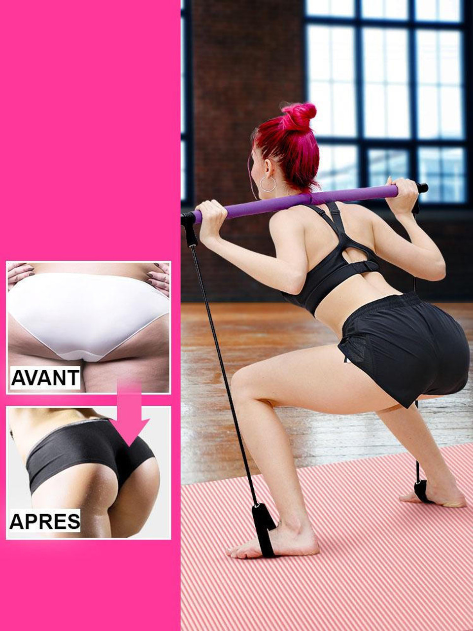 WeluvFit – Kit de barre de Pilates avec bandes de résistance, équipement de  remise en forme portable pour hommes et femmes, kit de bâtons de squat à  yoga Pilates à 3 sections