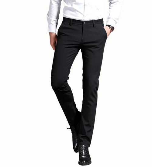 Pantalon De Costume Homme Noir Extensible - Taille Haute, Coupe Ajustée, Léger Et Respirant - Pour Travail Ou Sortie - 6