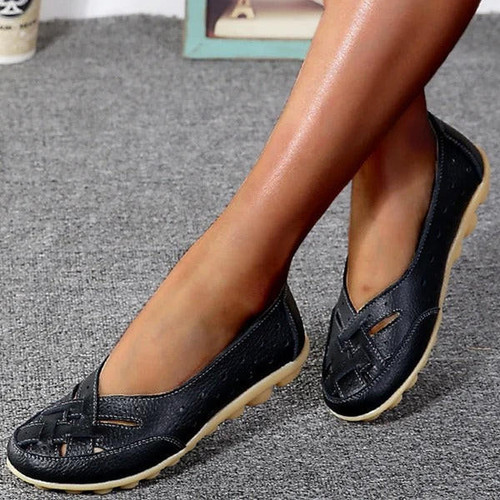 Elara - Ballerines Femme Confort - Cuir Optique à Strass - Talon Plat - Idéal Printemps/Été