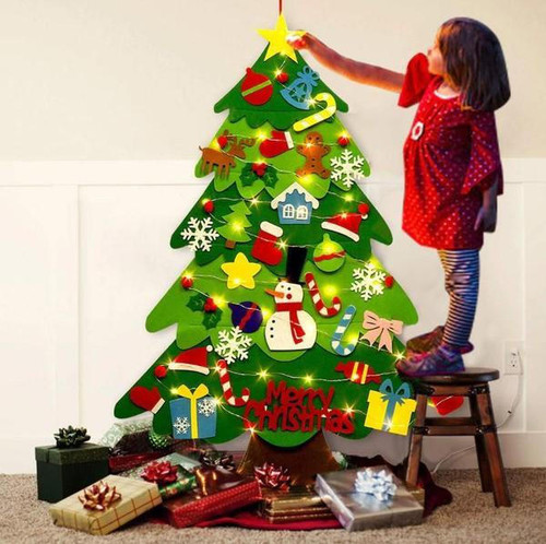 Sapin De Noël En Feutre DIY - 100cm Avec 32 Décorations | Décoration Murale Enfant
