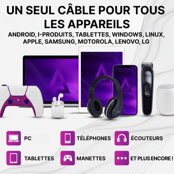 Câble Chargeur USB C - Lightning - Micro USB - 3-en-1 Câble Chargeur USB C - Lightning - Micro USB - 3-en-1 zaxx