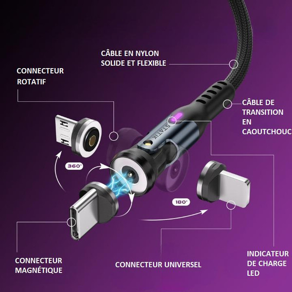 Câble Chargeur USB C - Lightning - Micro USB - 3-en-1 Câble Chargeur USB C - Lightning - Micro USB - 3-en-1 zaxx