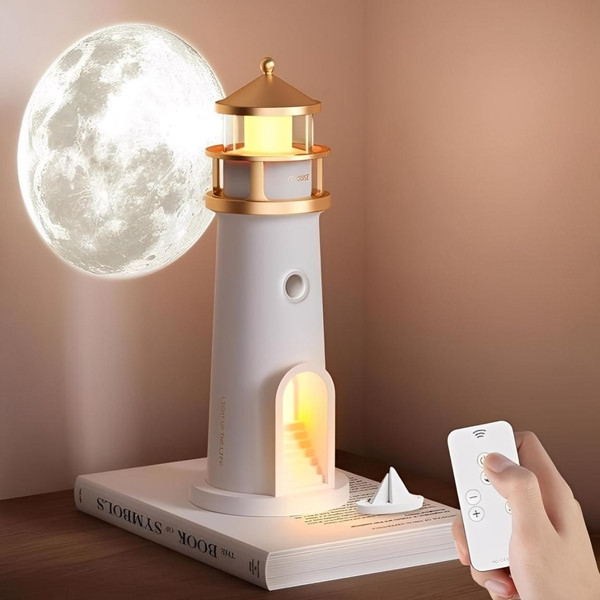 Veilleuse Led avec Projection de Lune en Forme de Phare zaxx