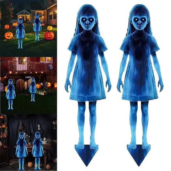 Décoration Halloween Fantôme En Métal Fluorescent - 97 Cm, 3 Fantômes Empilés, Pour Jardin Et Extérieur - 7