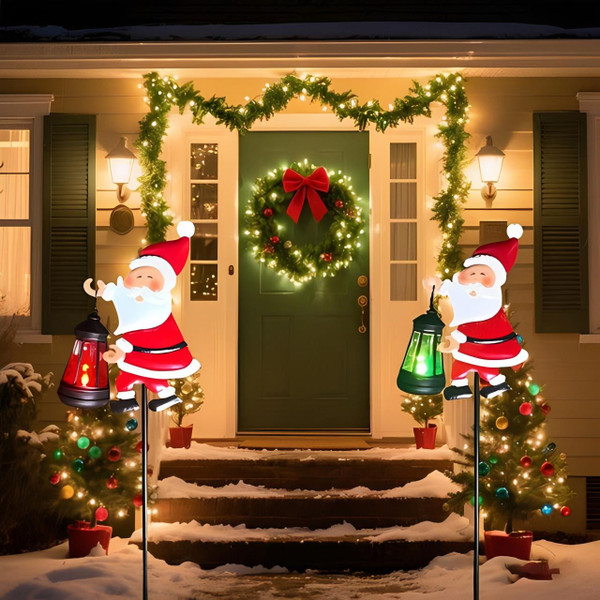 Décoration De Noël Solaire Extérieure - Arrosoir Lumineux Avec Père Noël Et Effet Cascade De Lumières LED - 10