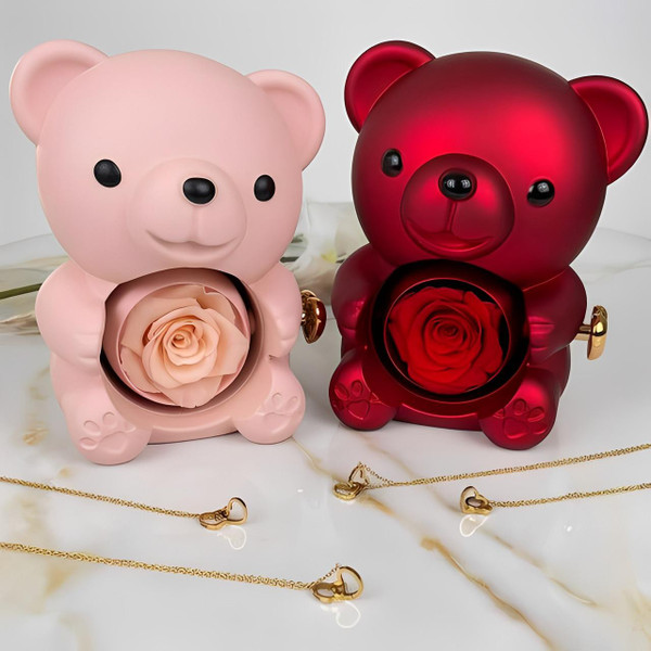 Ours Rose Eternelle Avec Collier Coeur zaxx