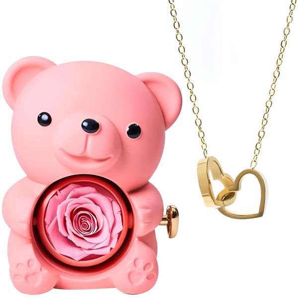 Ours Rose Eternelle Avec Collier Coeur zaxx