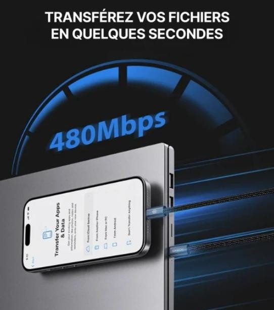 Câble Charge Rapide Magnétique USB-C Tressé zaxx