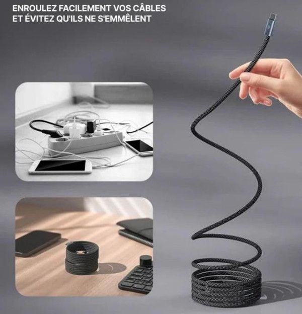 Câble Charge Rapide Magnétique USB-C Tressé zaxx