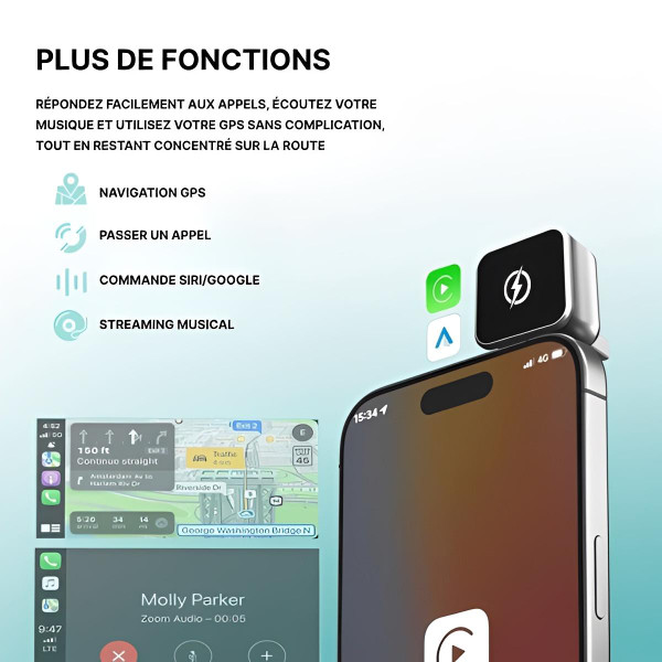 Adaptateur CarPlay Sans Fil Android Et Apple Auto zaxx