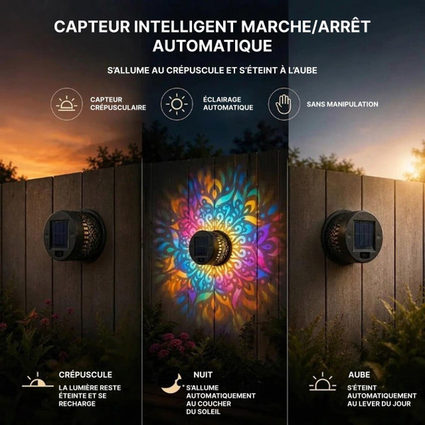 Lampe Murale Solaire Mandala - Projecteur Pour Jardin, Clôture Et Extérieur, Décoration De Terrasse zaxx