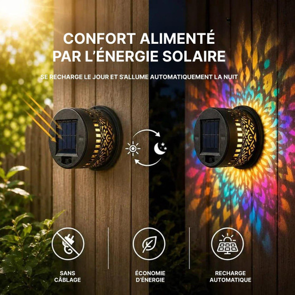 Lampe Murale Solaire Mandala - Projecteur Pour Jardin, Clôture Et Extérieur, Décoration De Terrasse zaxx