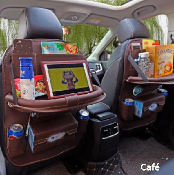 Organisateur de siège arrière de voiture avec plateau de table pliable,  organisateur de siège arrière de voiture en cuir PU pour rangement de  jouets pour bébés avec sac de protection pour dossier