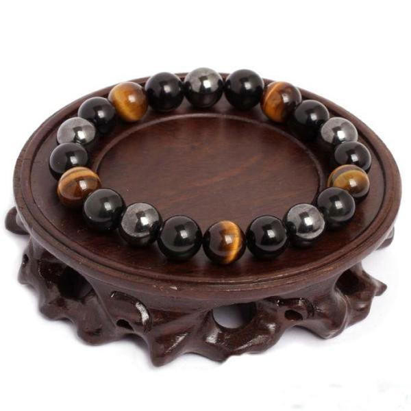 Bracelet de Protection en OEil de Tigre, Hematite et Obsidienne Noire zaxx