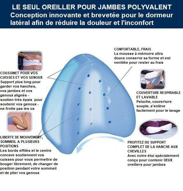 Coussin orthopédique pour les jambes et les genoux Coussin ergonomique pour  les jambes Oreiller viscoélastique avec mousse à mémoire de forme et mousse  pour la sciatique, les maux de dos et les