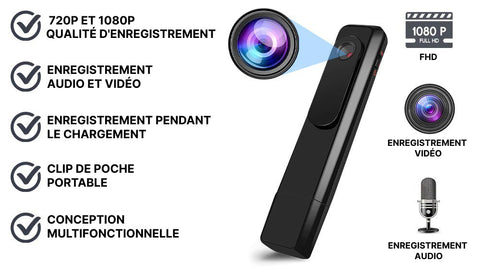 Mini caméra espion HD 1080P à porter Enregistrement audio/vidéo pendant 6  heures