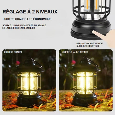 Lampe de camping - Lanterne LED rétro - Intensité variable - Portable