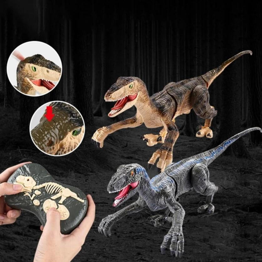 Dinosaure Télécommandé Jouet Velociraptor - DISO - Pour Enfants de Plus de  5 Ans - Gris et Bleu