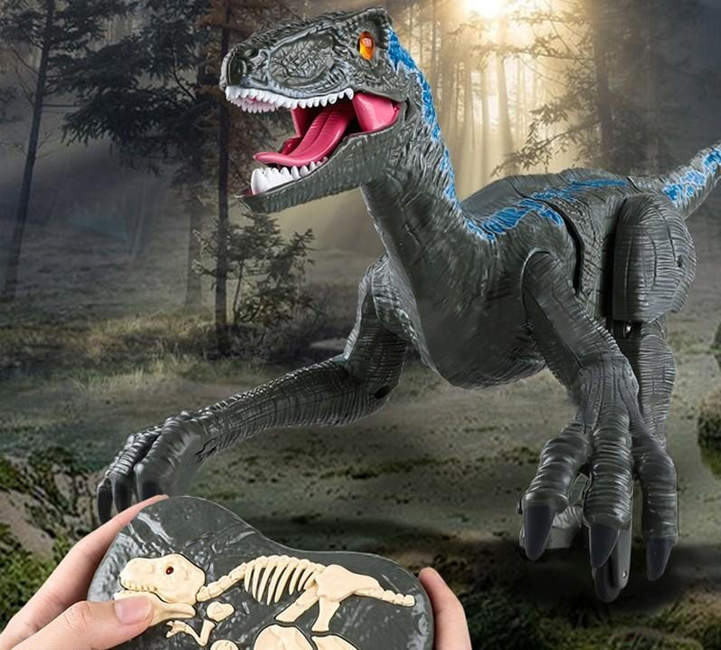 Dinosaure Télécommandé Jouet Velociraptor - DISO - Pour Enfants de Plus de  5 Ans - Gris et Bleu