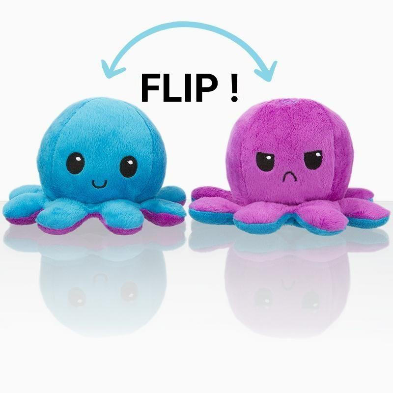 Peluche octopus poulpy pieuvre mignonne humeur reversible double face -  rose et rose clair, peluche