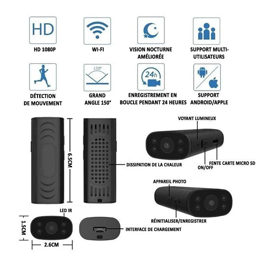 Mini caméra sans fil Wifi Hd 1080p, caméra de recul magnétique sans fil  pour attelage de remorque, enregistreur de caméra de surveillance à  distance Hot Link, pour Residentia