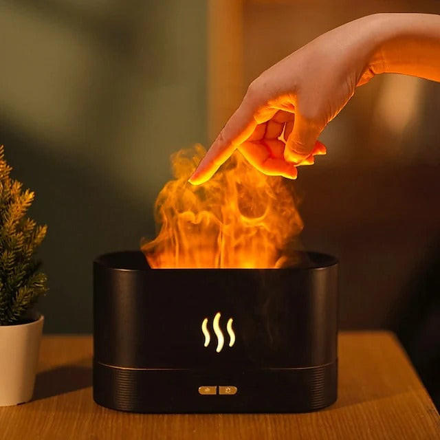 Humidificateur Brume Avec Effet Flamme LED - Diffuseur Huiles Essentielles, Minuterie - Pour Chambre, Bureau