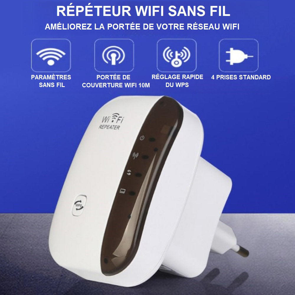 Répéteur WiFi 6 Antennes - 300 Mbps - 2 Ports LAN - Mode Répéteur/routeur/AP - Compatible Toutes Box - Pour Intérieur/extérieur