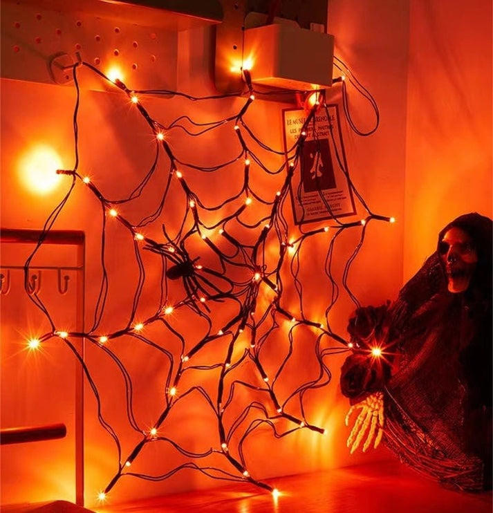 Toile D'Araignée Lumineuse Halloween - 60 G - Stretch - Inclut 30 Araignées En Plastique - Décoration Effrayante Pour Maison Et Jardin
