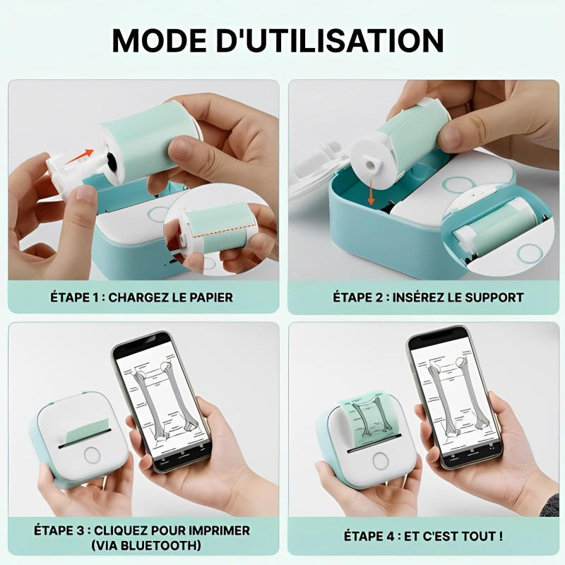 Imprimante Thermique Portable Sans Fil Pour Android et iOS Bluetooth