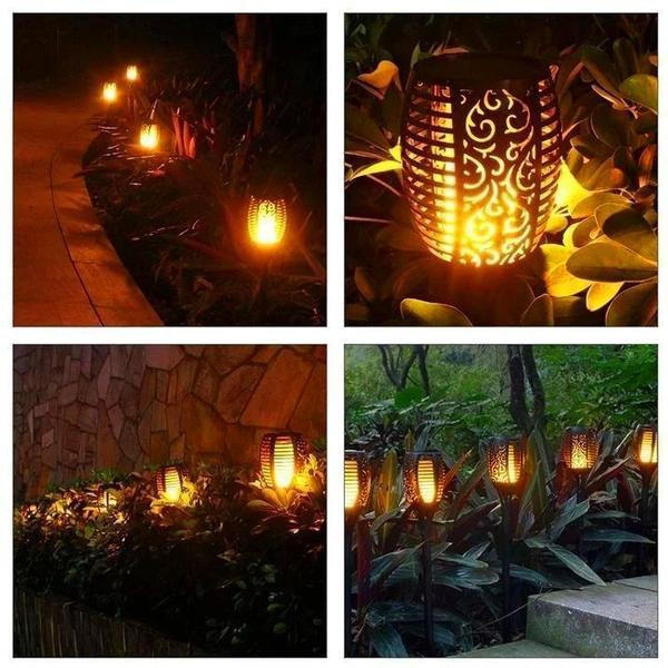Lampe de jardin,Solaire Flamme Torche Lumières Lumière Vacillante
