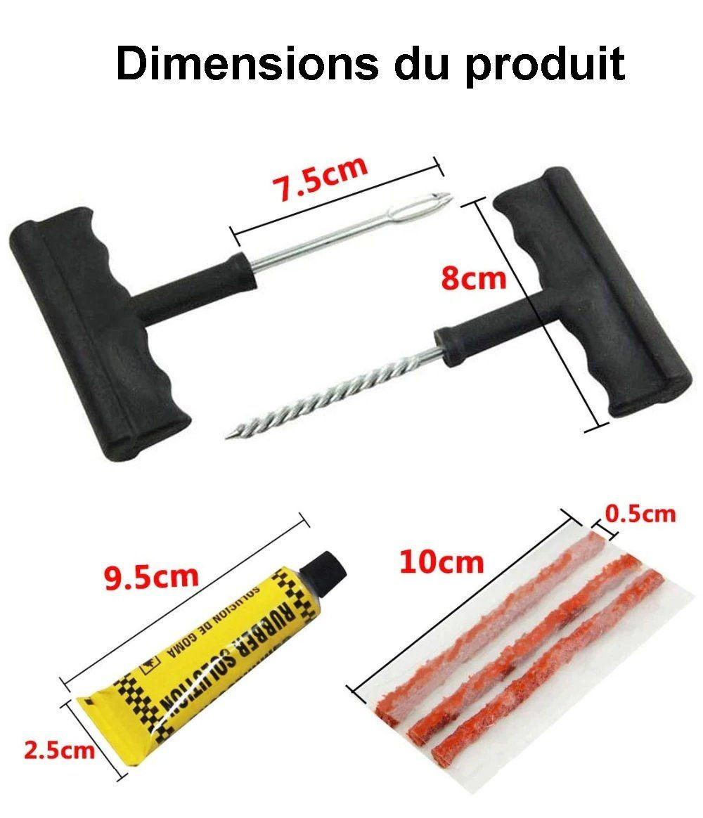 Outil de réparation de crevaisons de pneu de vélo, BISBISOUS Bandes  d'étanchéité en caoutchouc pour réparation de pneus, bouchon de pneu plat,  réparation d'urgence sans chambre à air pour voiture, cam