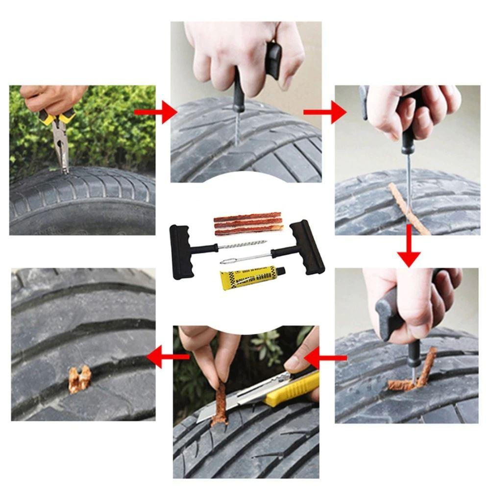 Oumers Trousse d'outils de réparation de pneus de vélo pour  Tubeless,Crevaison de Pneu de vélo avec des Bandes de Bacon 5PCS Plus Outil  d'insertion