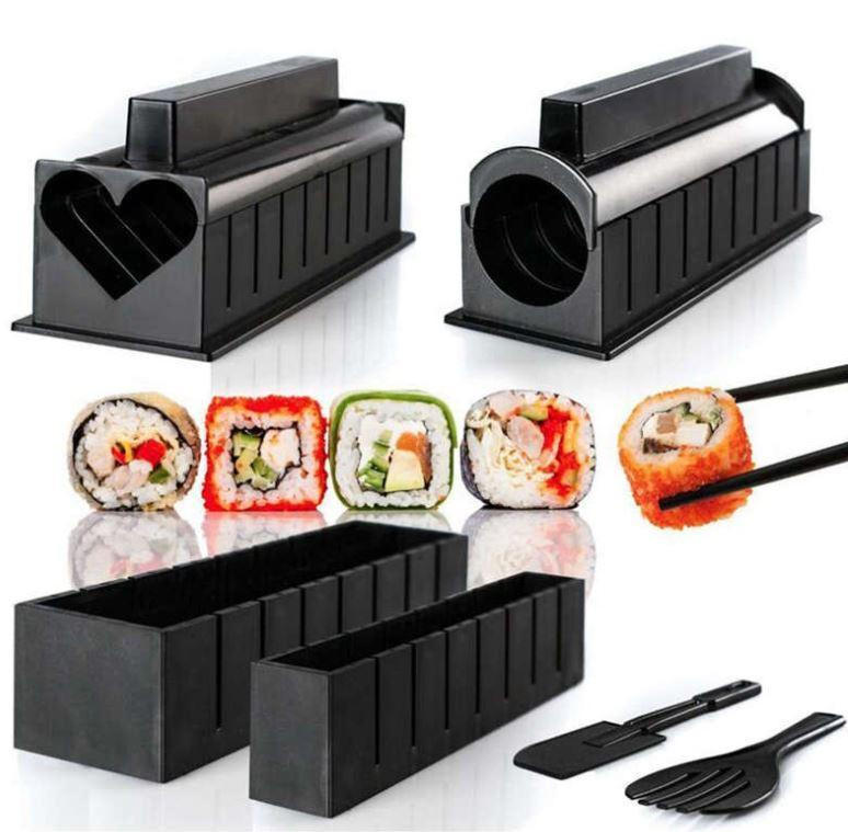 Kit de fabrication de sushis pour débutants - 10 pièces en plastique -  Outil de fabrication de sushis complet avec 8 formes de moules à sushis et  2 spatules à fourchette 