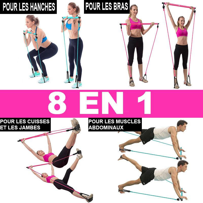 3€ sur Kit de Barre de Pilates Portable EdorReco avec Bande de Résistance -  rose - Accessoire de musculation - Achat & prix